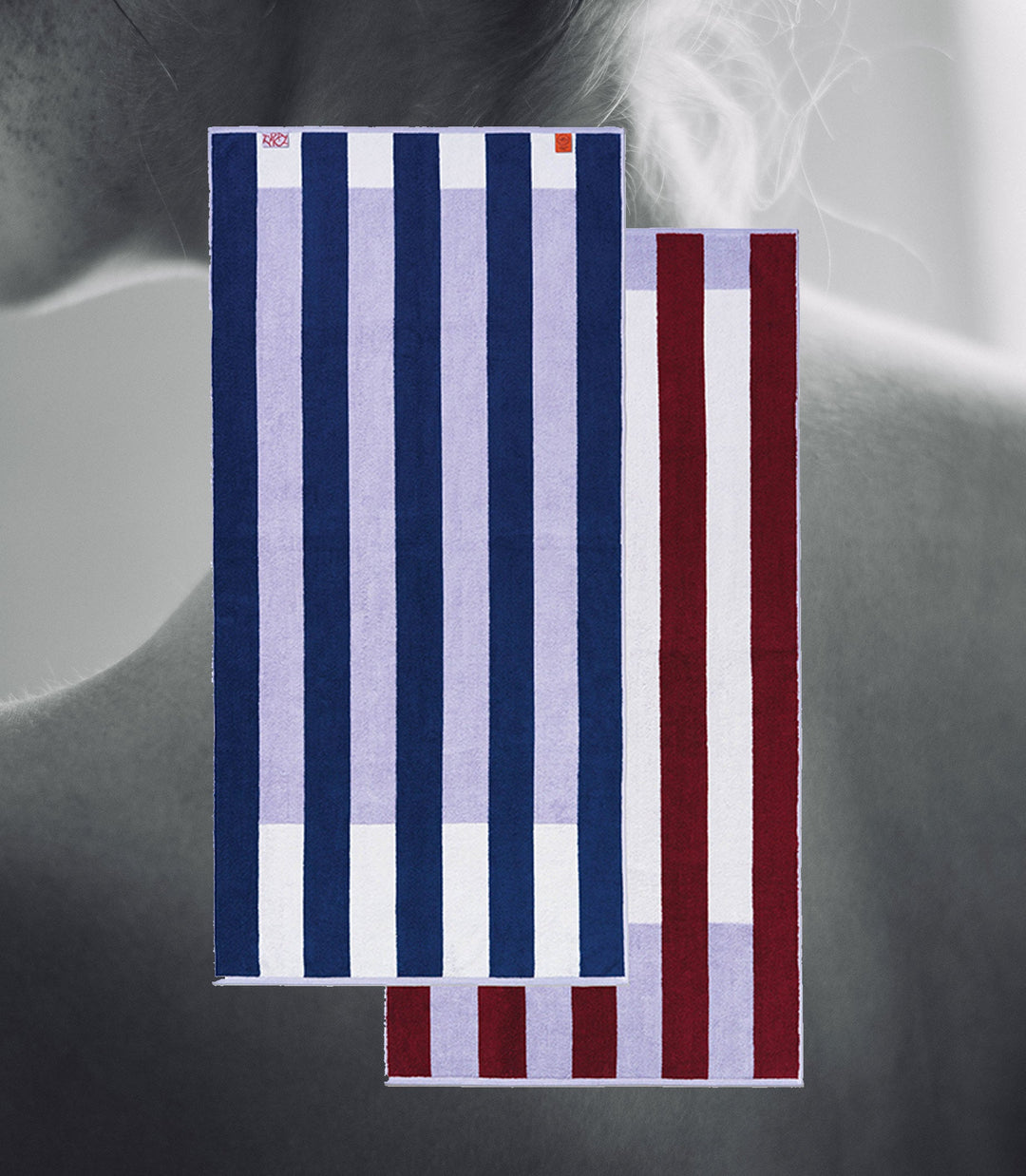 Typical Towel Offset Stripe Bath Towel - Studio Navy, Lilac, White