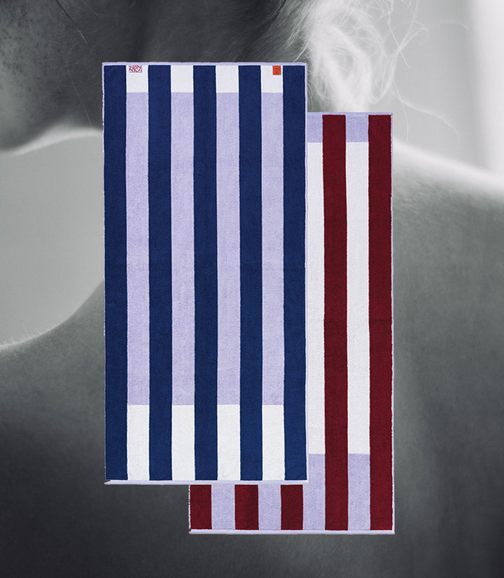 Typical Towel Offset Stripe Bath Towel - Studio Navy, Lilac, White