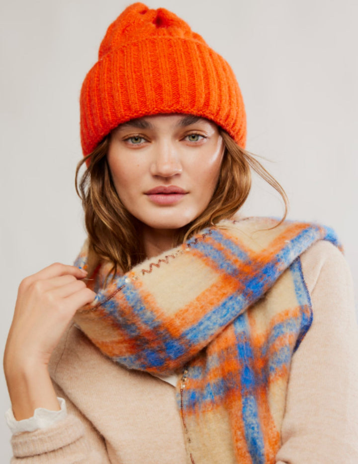 Free People Coastline Beanie - Electric Orange