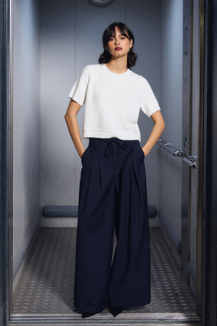 Pleated Baggy Trouser- Navy