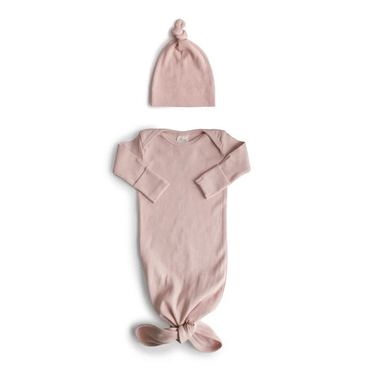 Ribbed Knotted Gown + Beanie Set