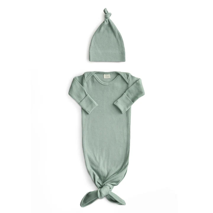 Ribbed Knotted Gown + Beanie Set