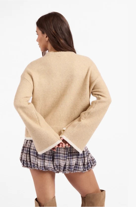 Angelina Cuff Slit Crew Neck Sweater