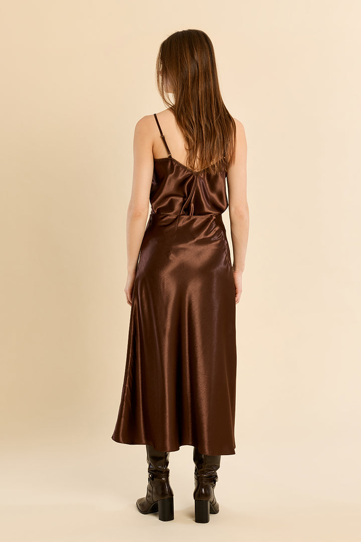 Satin High Waisted Skirt- Chocolate