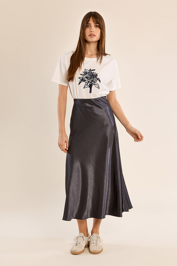 Satin High Waisted Skirt- Gunmetal