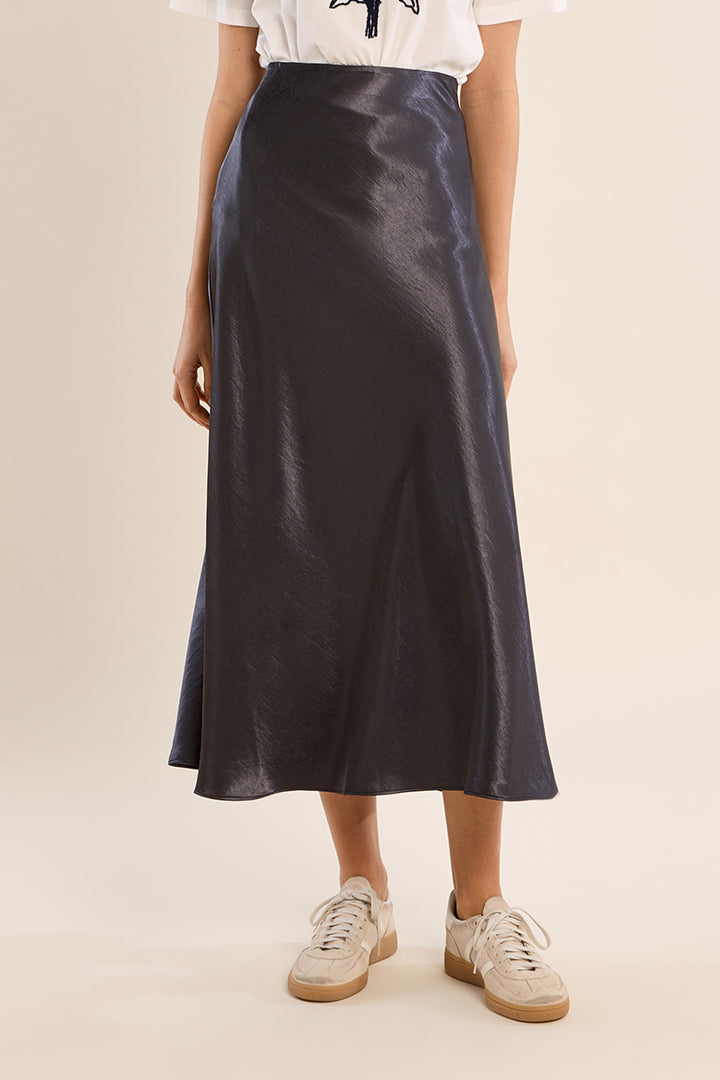 Satin High Waisted Skirt- Gunmetal