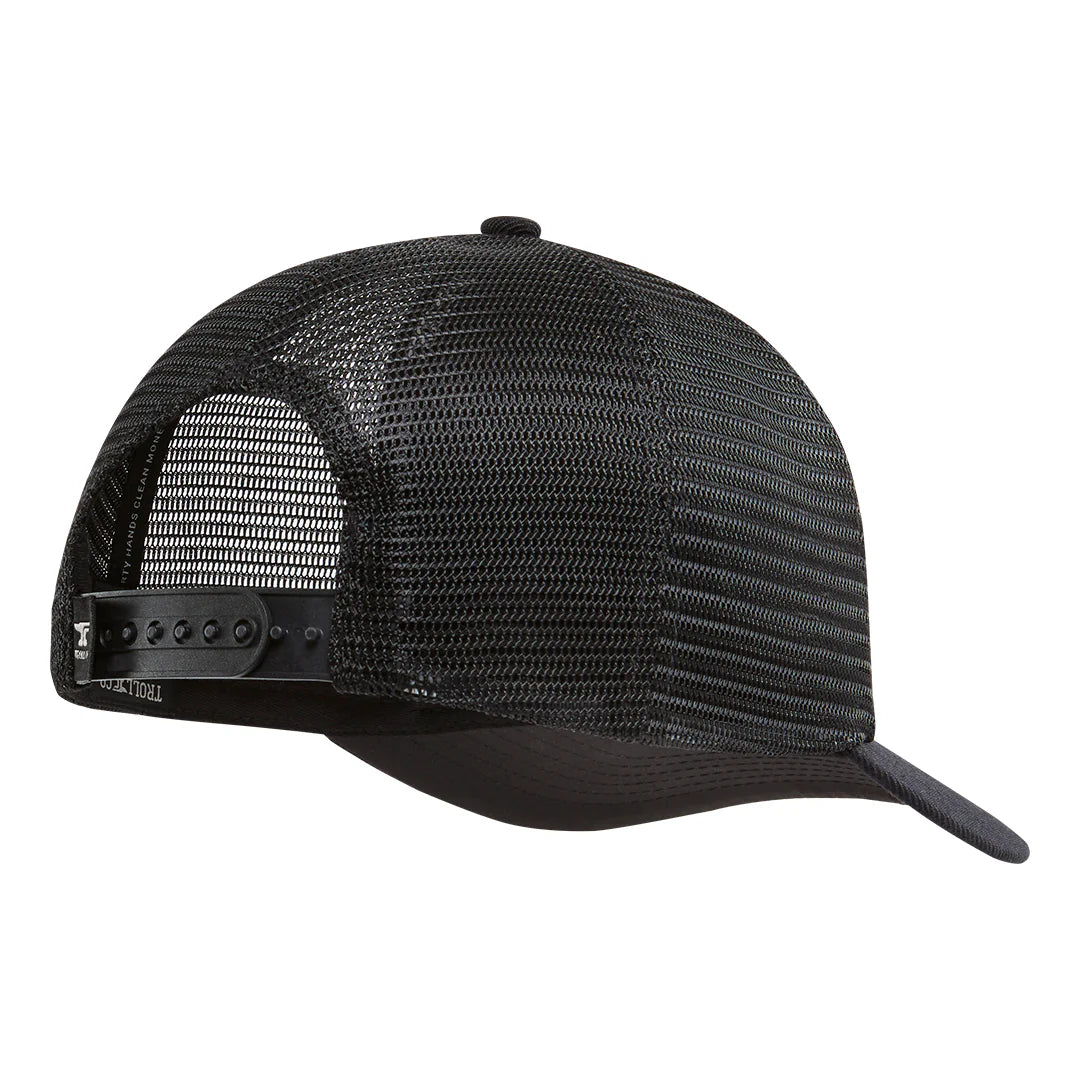 Anvil Woven Label Curved Brim Trucker Hat- Black Camo