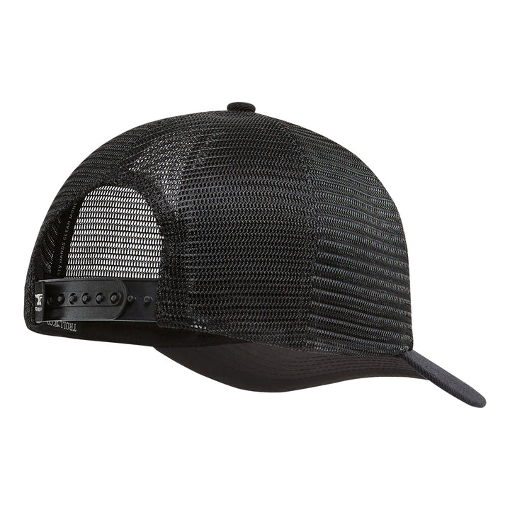 Anvil Woven Label Curved Brim Trucker Hat- Black Camo