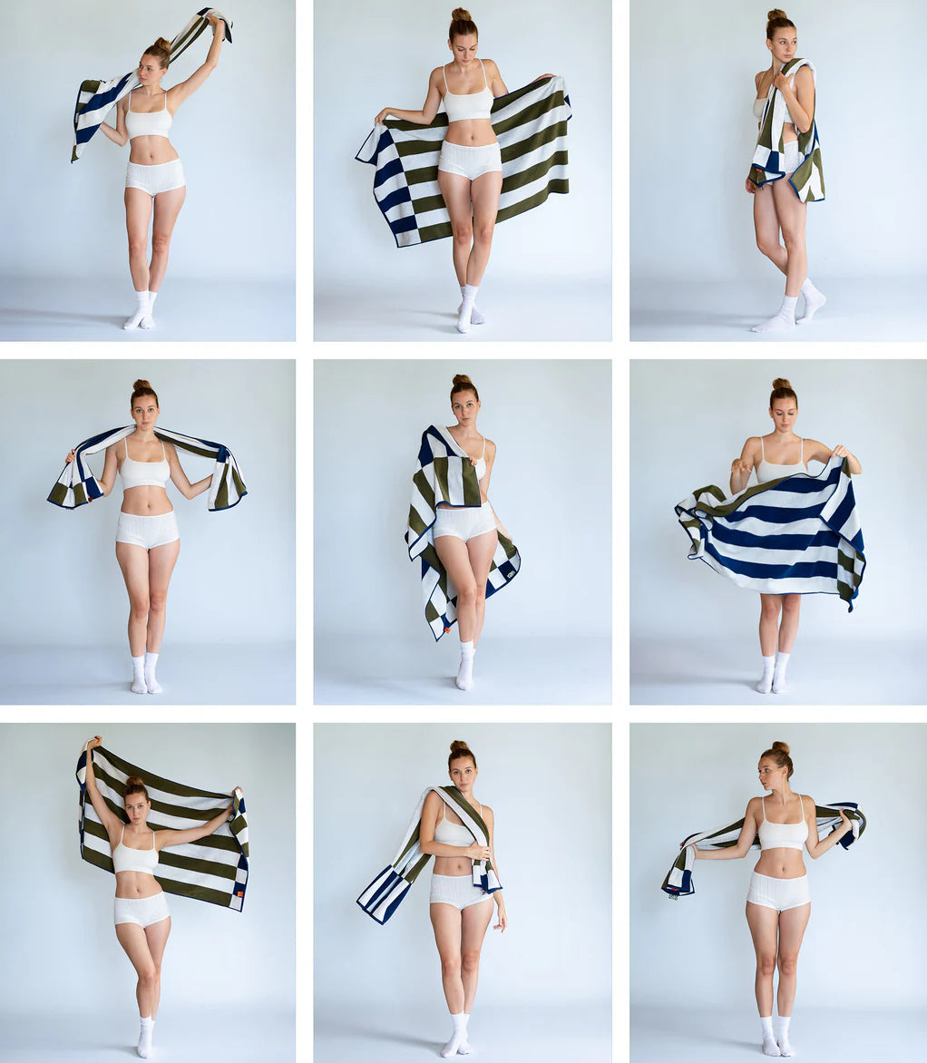 Typical Towel Offset Stripe Bath Towel - Studio Navy, Moss Green, White