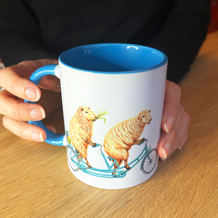 Sheep riding a Bike Mug: 11oz - 325ml