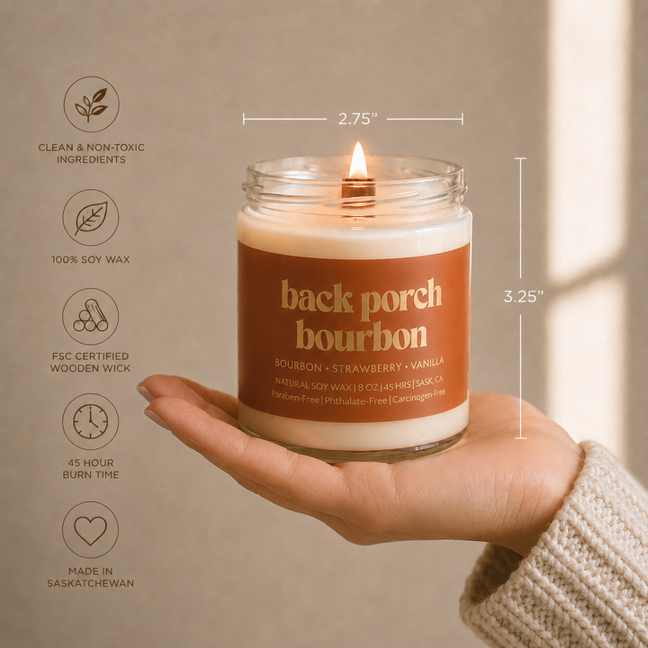 BACK PORCH BOURBON | 8OZ NON TOXIC SOY CANDLE | FALL COLLECTION