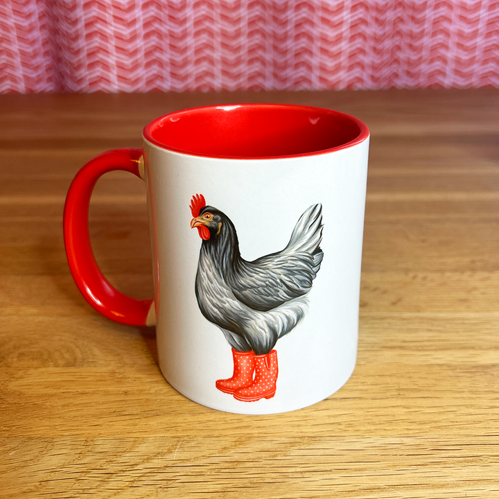 Hen wearing Red Rain Boots Mug: 11oz - 325ml