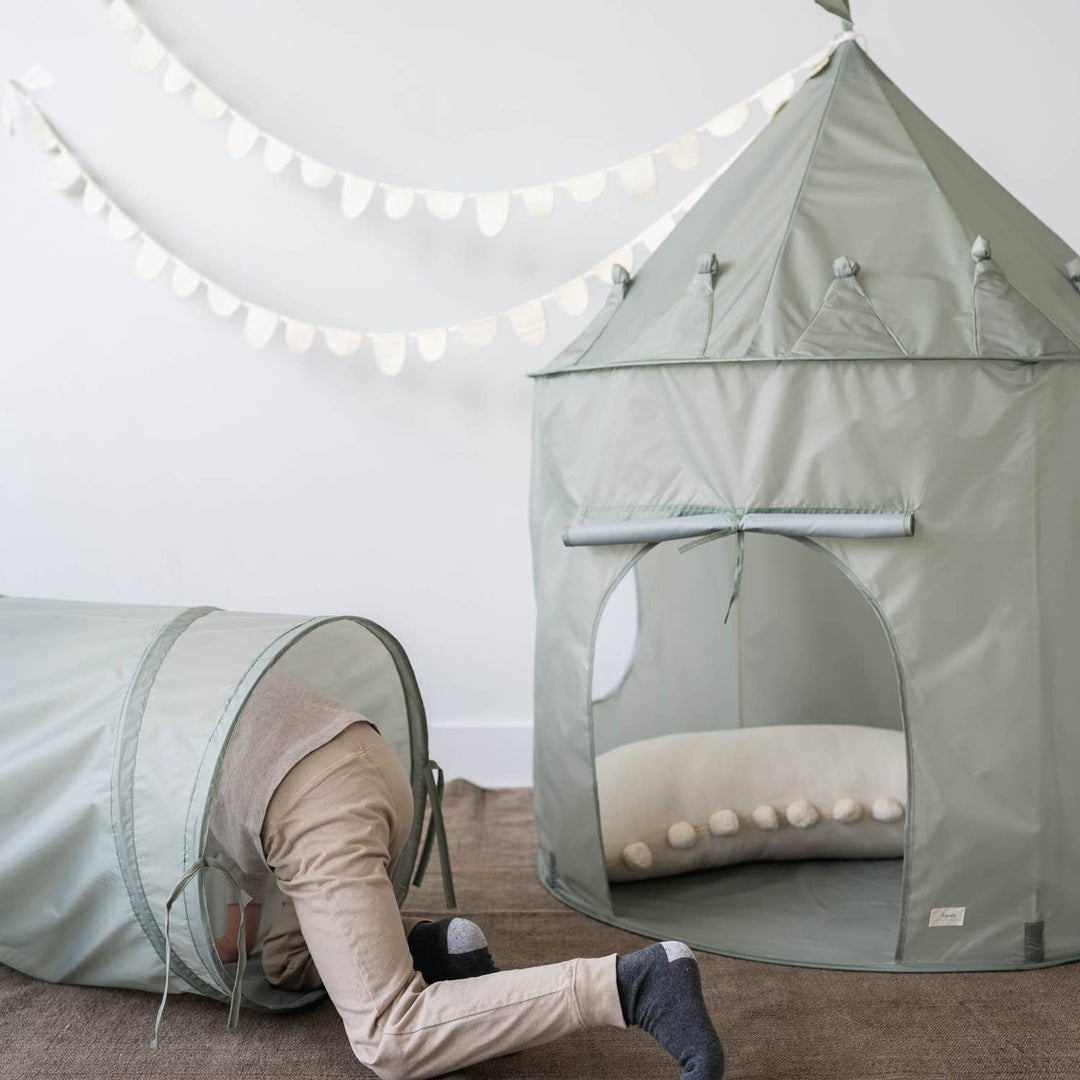 Kids Play Tunnel with Recycled Fabric: Checkerboard Green