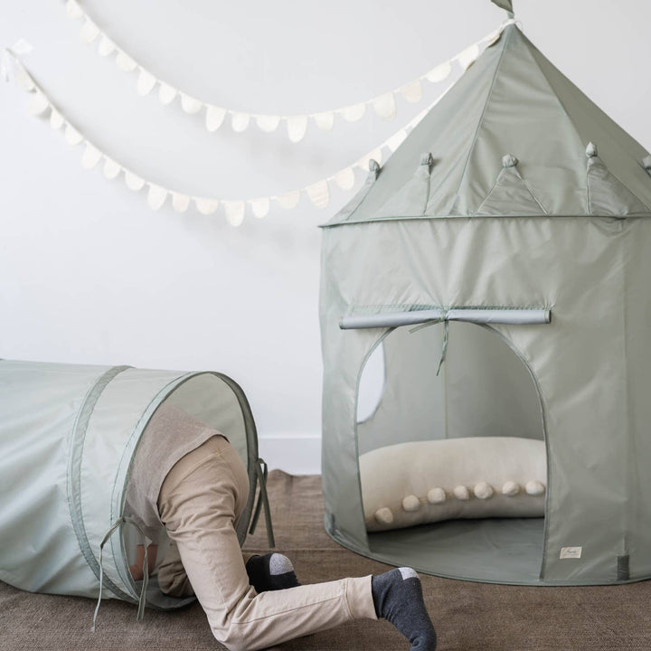 Kids Play Tunnel with Recycled Fabric: Checkerboard Green