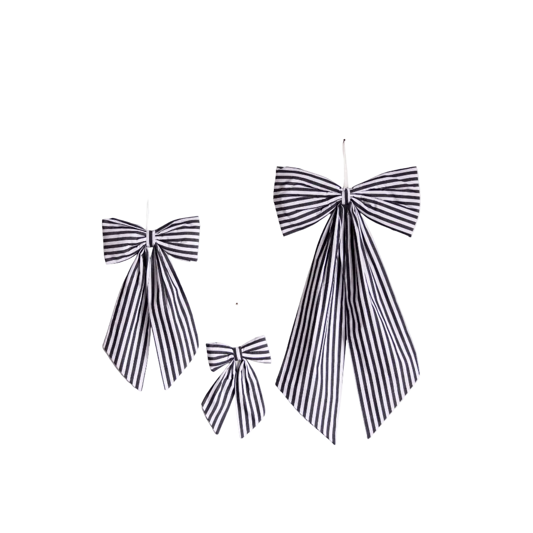 Classic Charcoal Stripes Fabric Bows: Medium