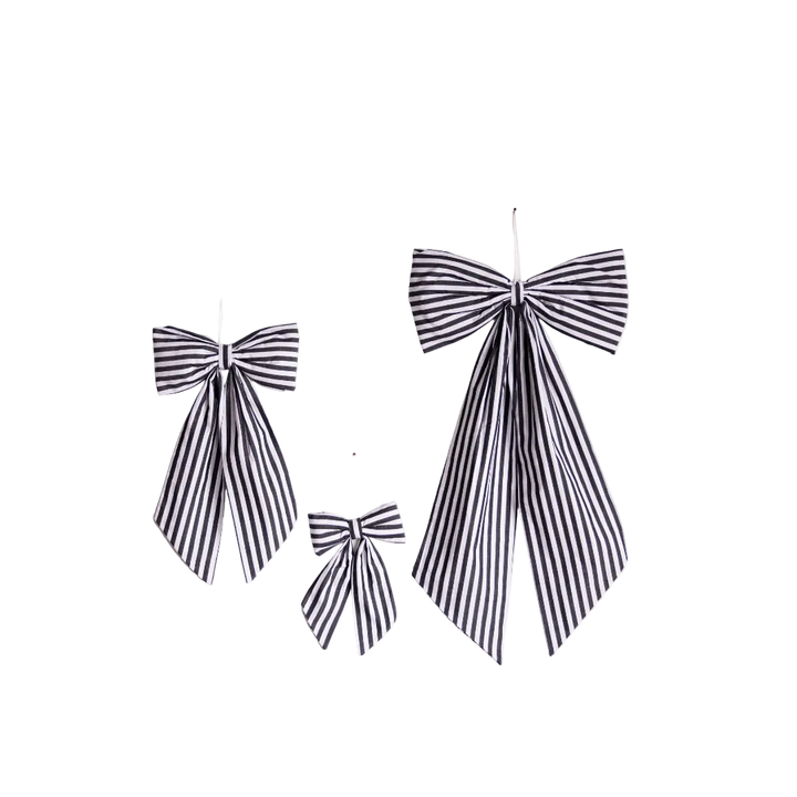 Classic Charcoal Stripes Fabric Bows: Medium