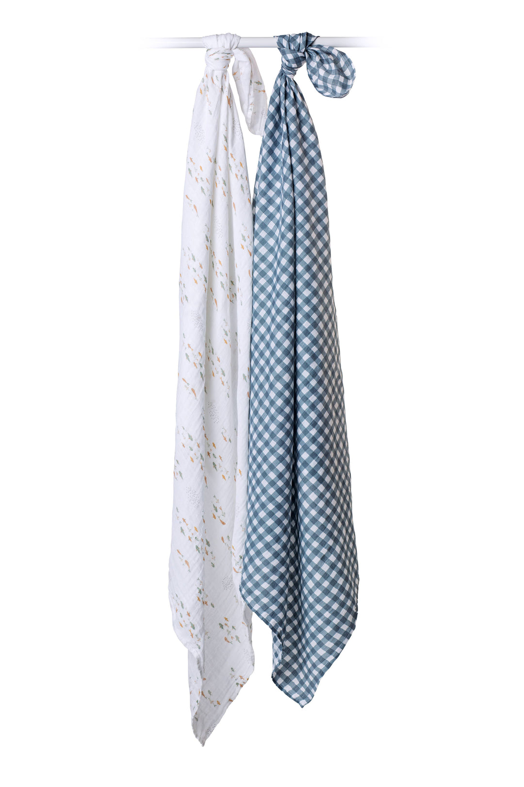 2-Pack Cotton Swaddle Blankets – Navy Gingham & Fish