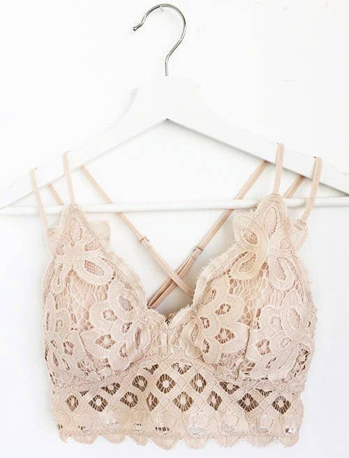 Scalloped Lace Cami Bralette- Beige