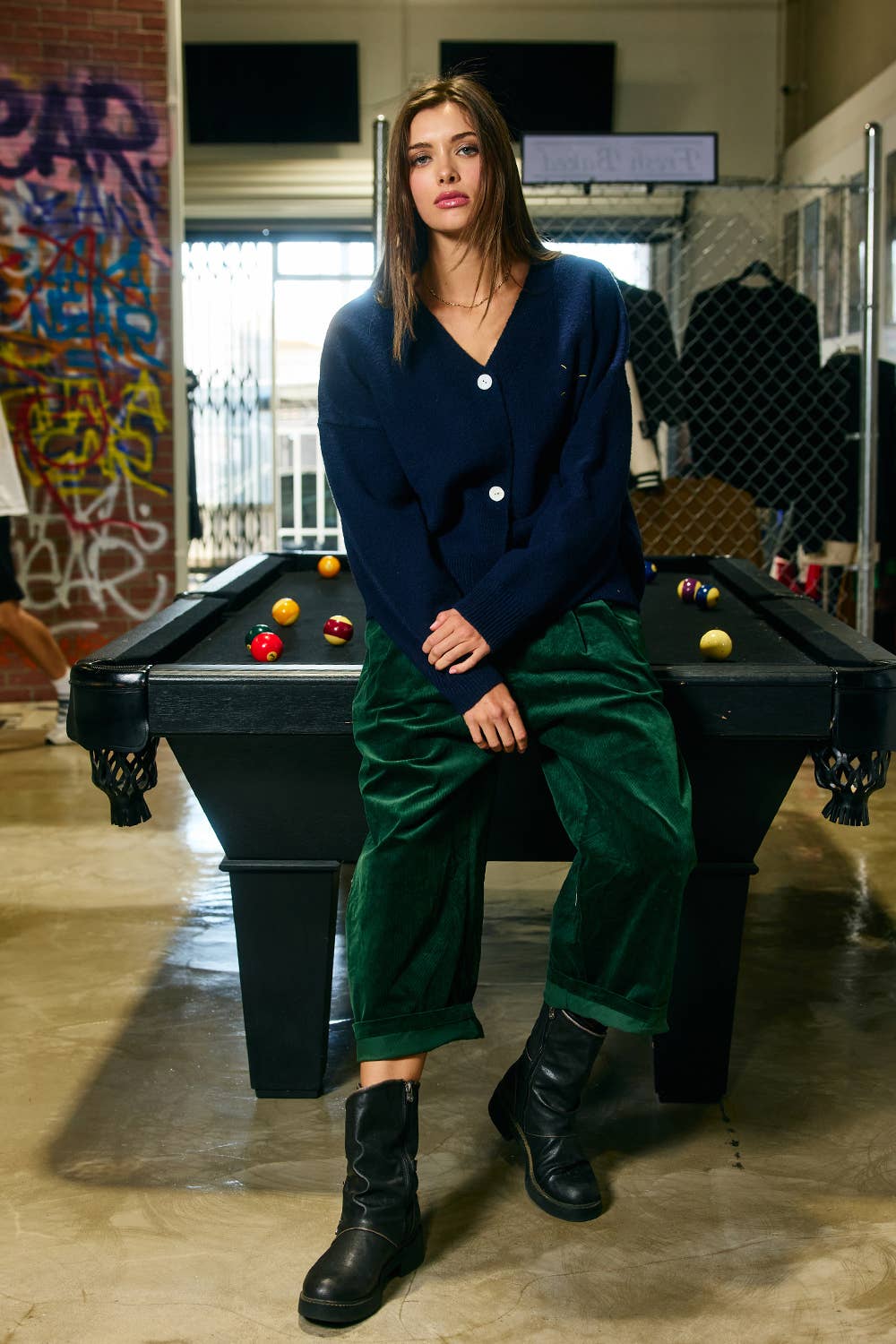 Embroidered "Lucky Duck" V-Neck Cardigan: NAVY/YELL