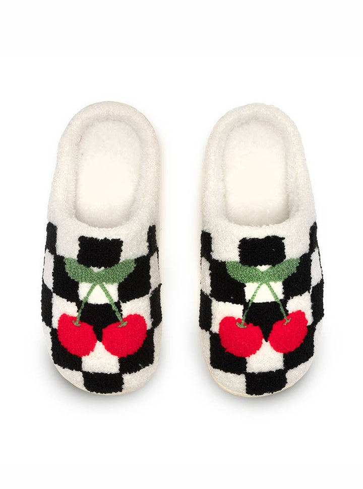 Black & White Checkered w/Cherries Slippers: S/M