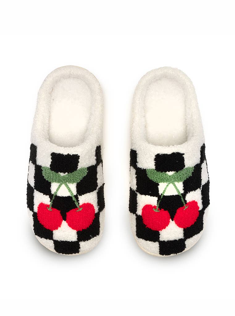Black & White Checkered w/Cherries Slippers: M/L