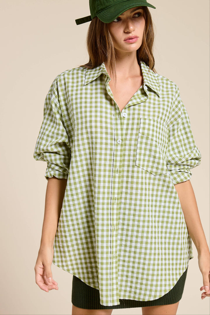 Matcha Gingham Button Down