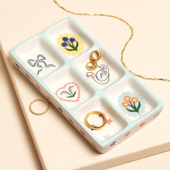 Blue Floral Ceramic Trinket Tray
