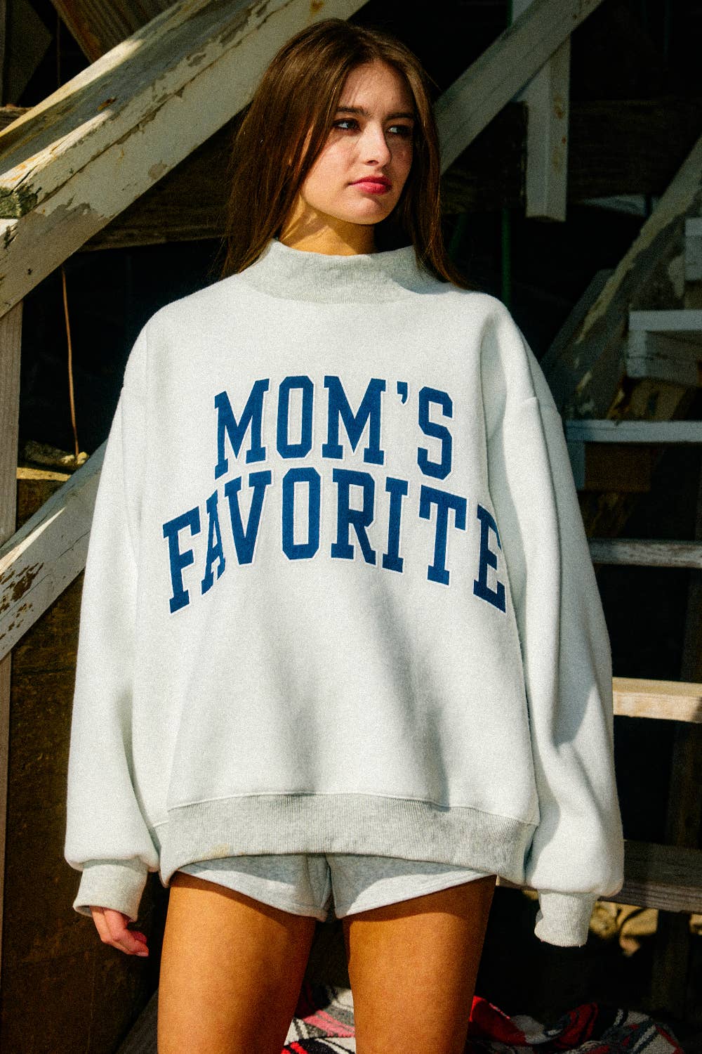Dad's Favourite Reversible Mock-Neck Sweatshirt: HEATHER GREY