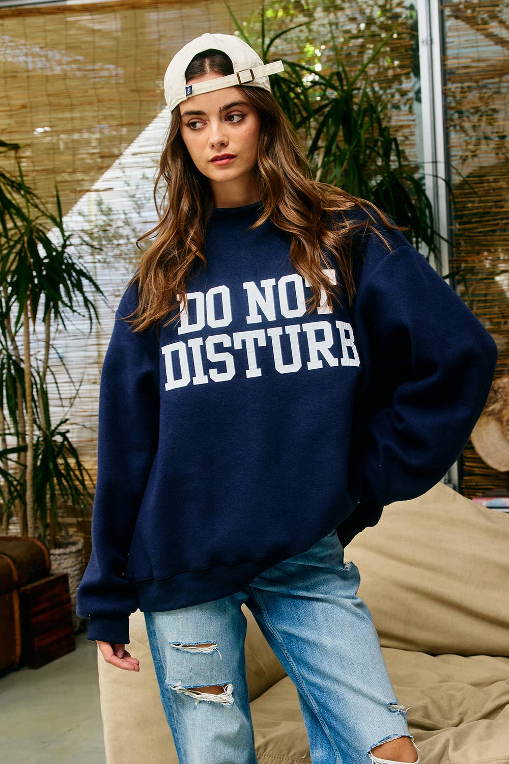 "HOMEBODY" Mock Neck Sweatshirt- NAVY