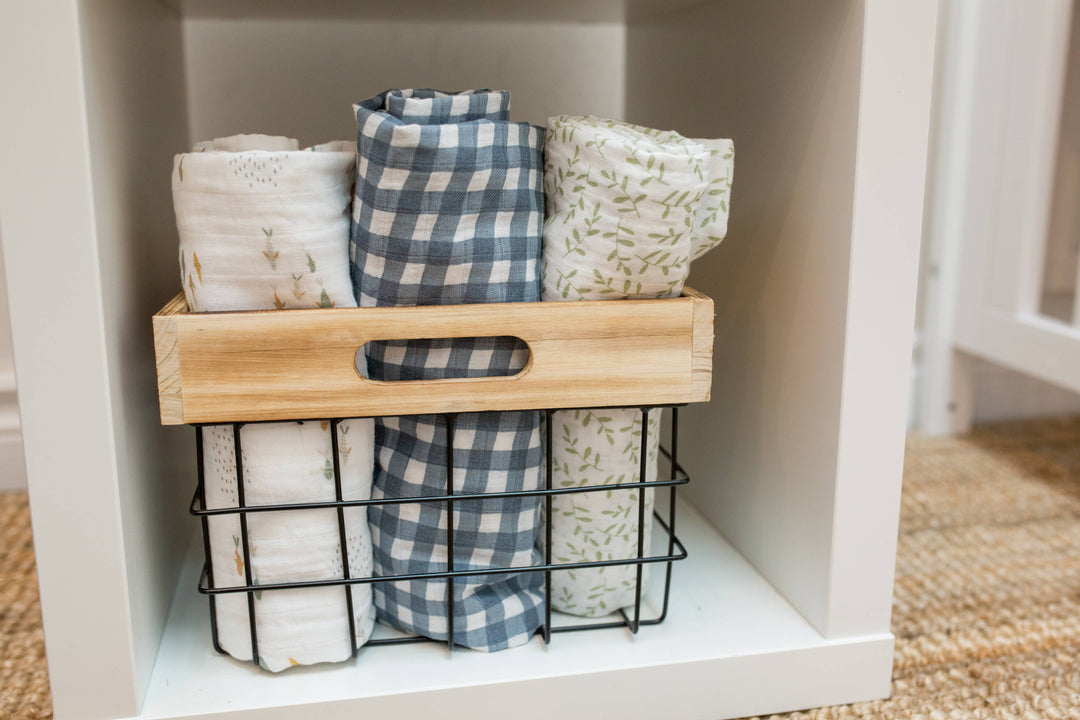 2-Pack Cotton Swaddle Blankets – Navy Gingham & Fish