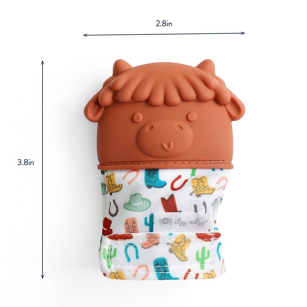 Itzy Mitt™ Silicone Teething Mitts: Highland Cow