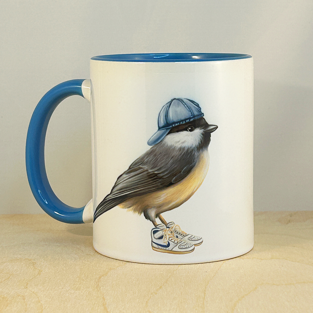 Chickadee wearing shoes Mug: 11oz - 325ml