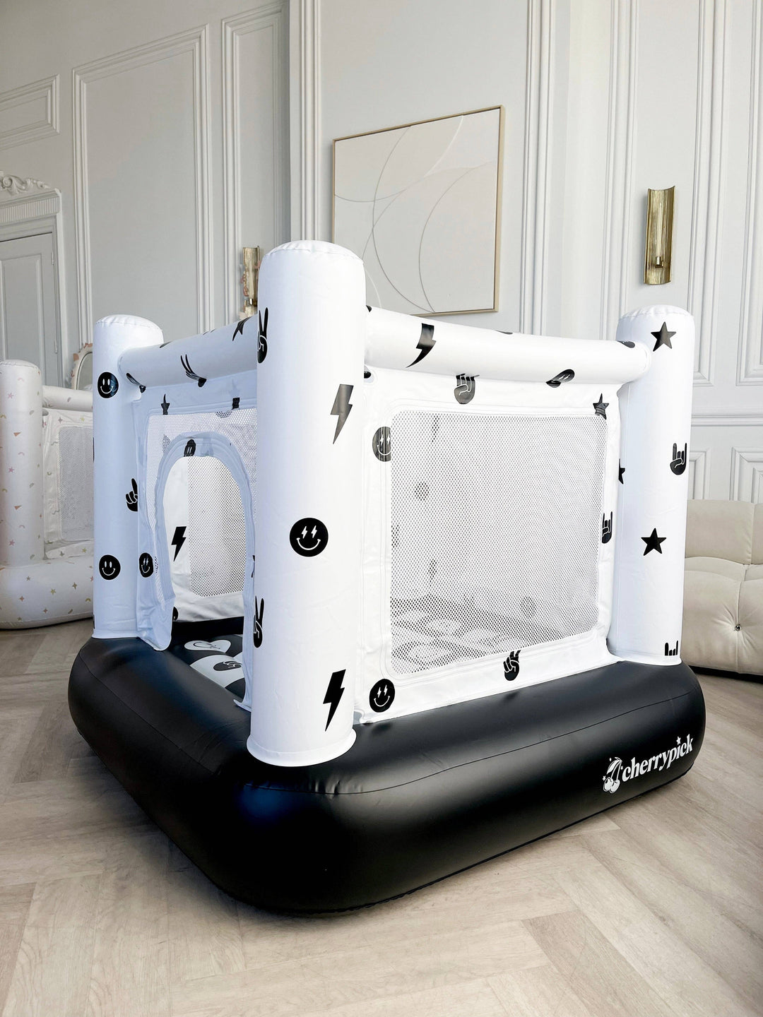 Magic Bounce House – Mini Cordless Indoor Bouncer (Monochrome Smiley)