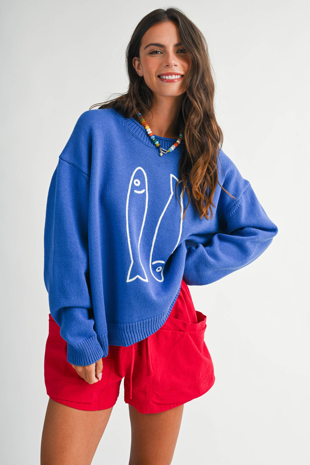 Oversized Graphic Knit Sweater: Sardine
