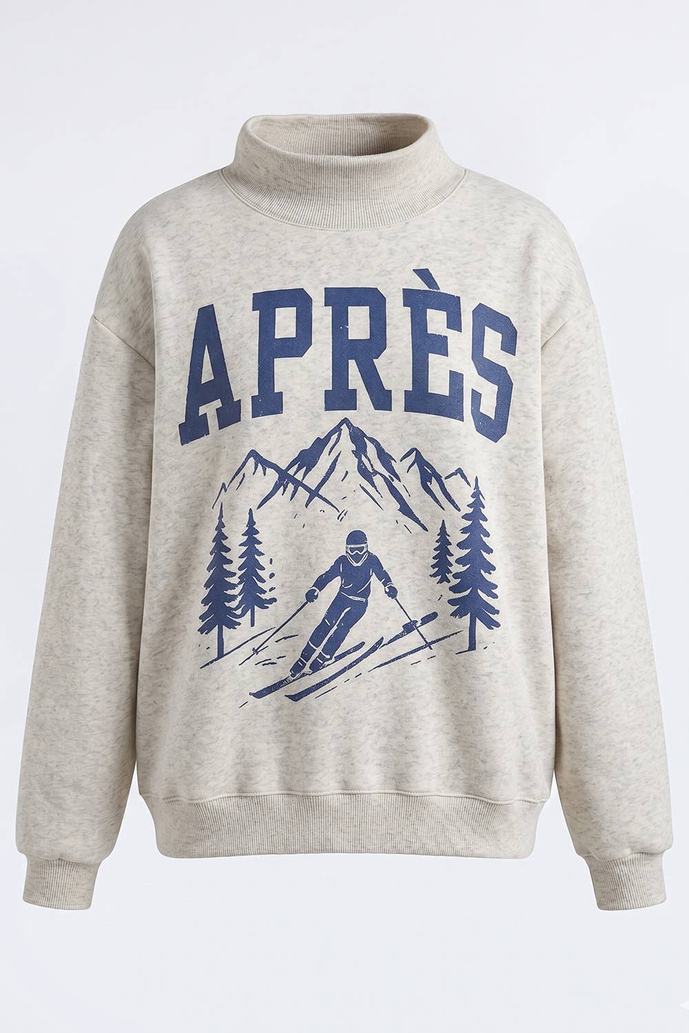 'APRES/SKI' Reversible Mock-Neck Sweatshirt: ASH GREY/VINTAGE BLUE
