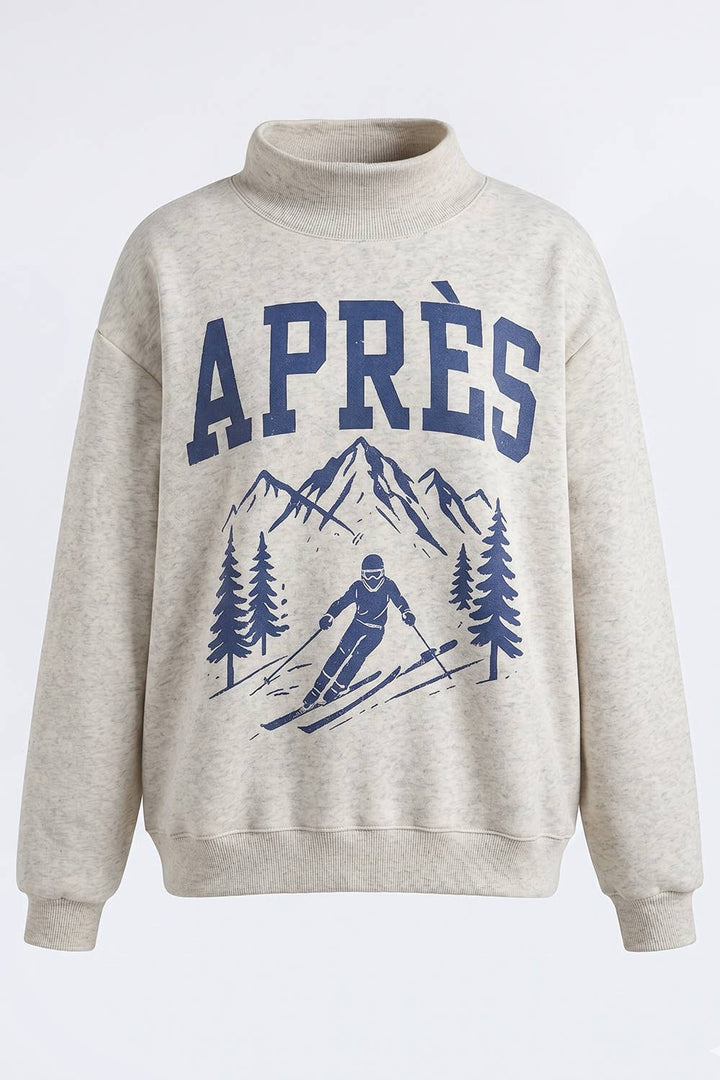 'APRES/SKI' Reversible Mock-Neck Sweatshirt: ASH GREY/VINTAGE BLUE