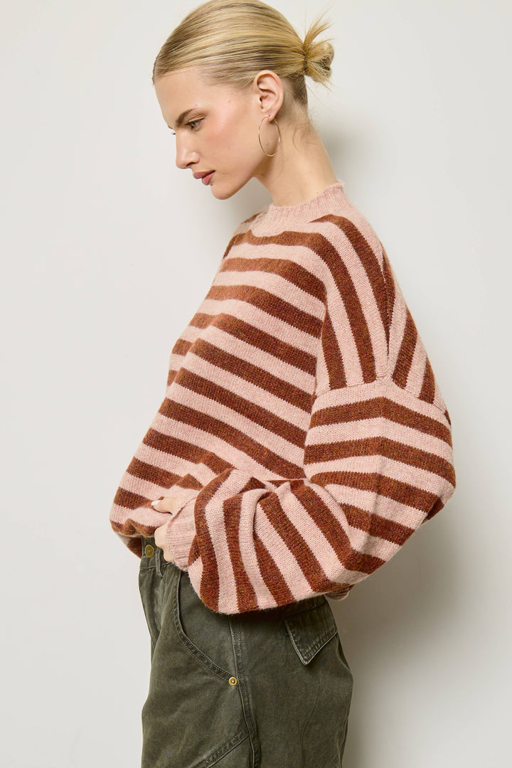 Slouchy Stripe Knit Sweater: Russet