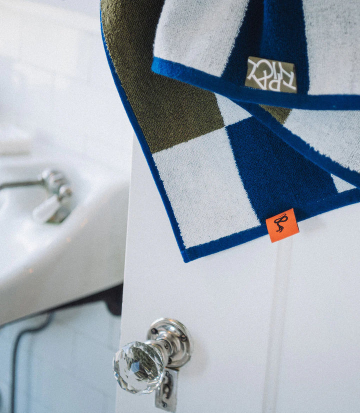 Typical Towel Offset Stripe Bath Towel - Studio Navy, Moss Green, White