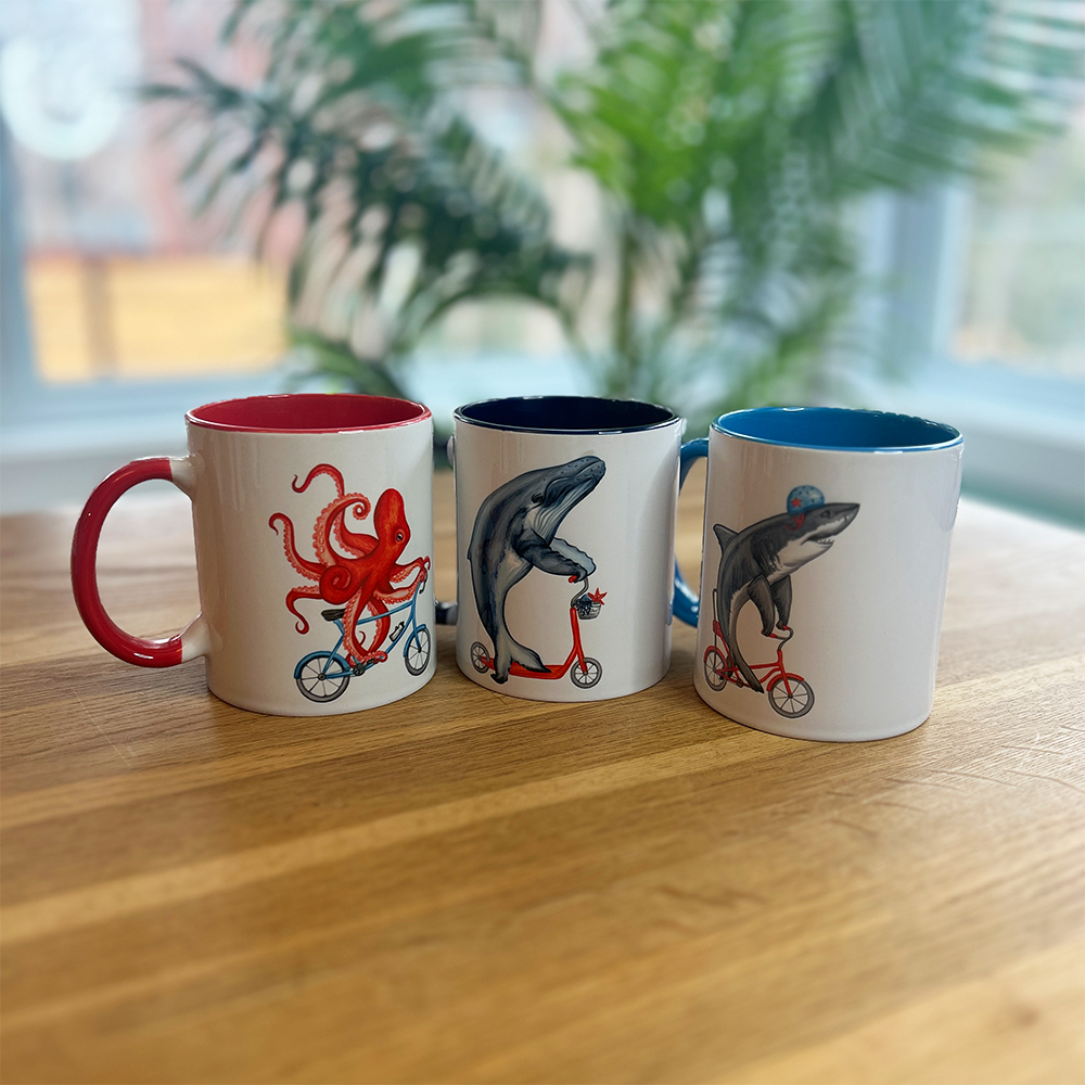 Sheep riding a Bike Mug: 11oz - 325ml