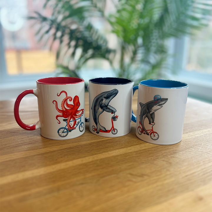 Sheep riding a Bike Mug: 11oz - 325ml