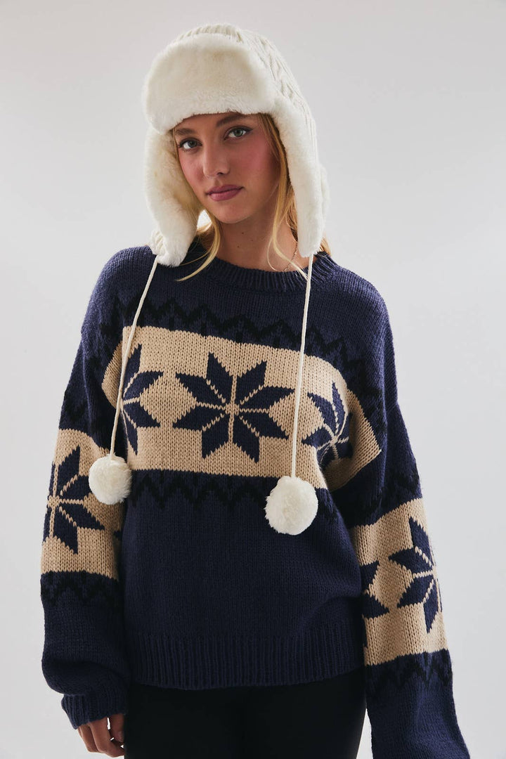 Nordic Knit Sweater - Navy