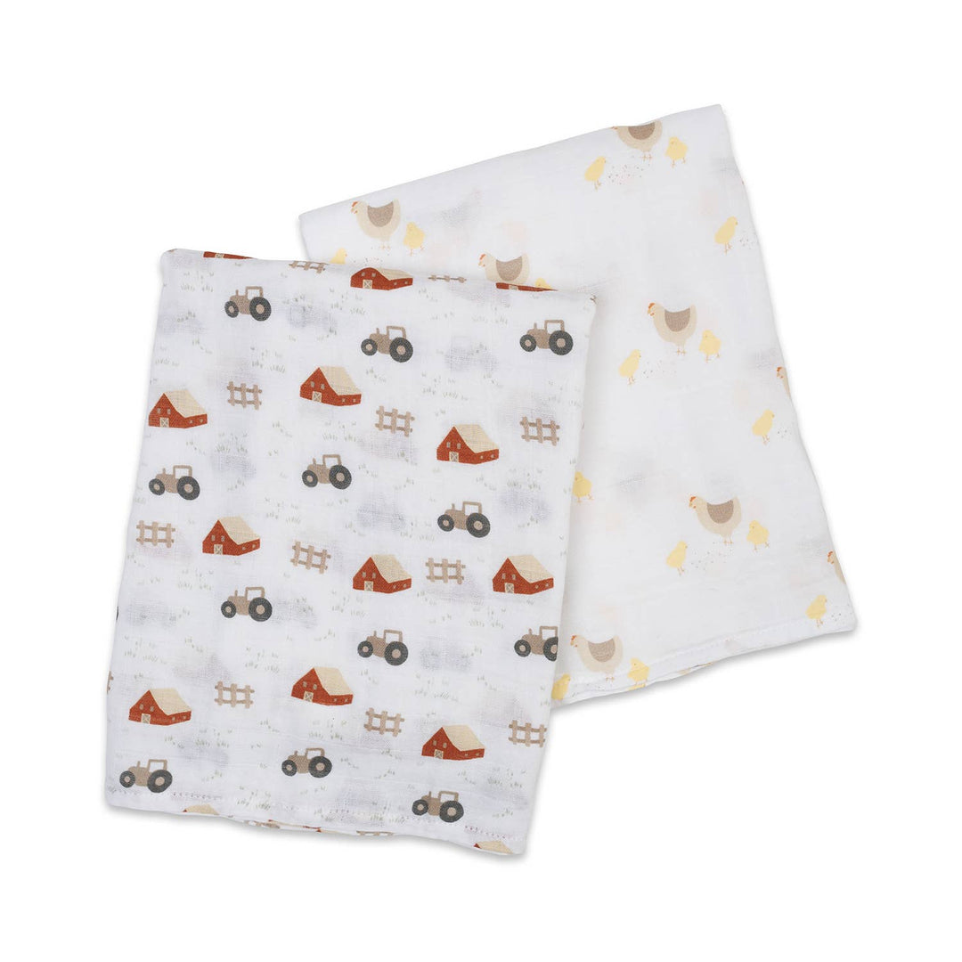 2-Pack Cotton Swaddle Blankets – Barnyard / Hens & Chicks