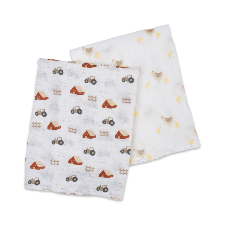 2-Pack Cotton Swaddle Blankets – Barnyard / Hens & Chicks