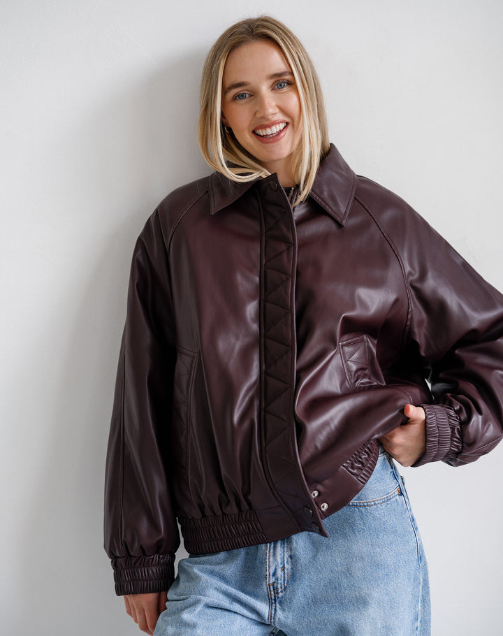 Oversized Bomber Jacket- Plum