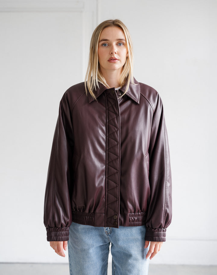 Oversized Bomber Jacket- Plum