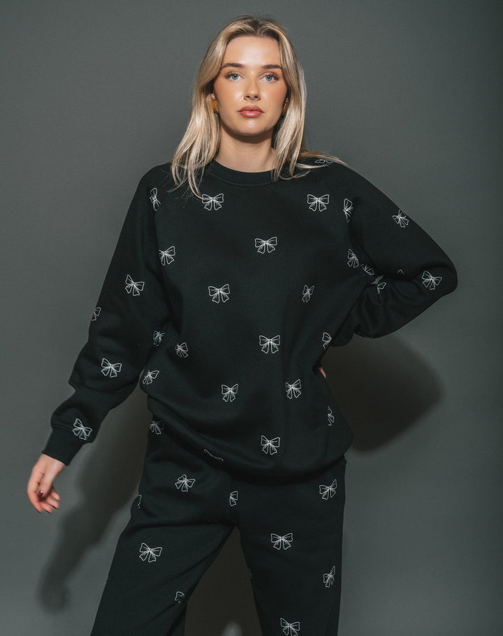 All Over Bow Big Sister Crew - Black