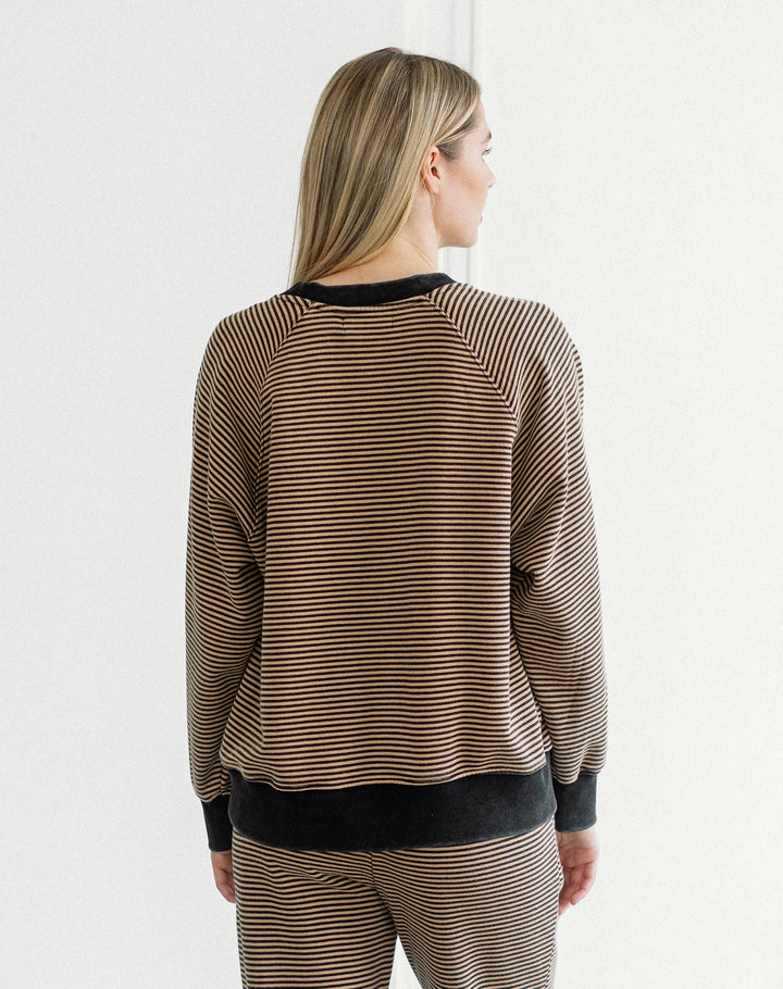 Mini Stripe Crew- Washed Black/Tan