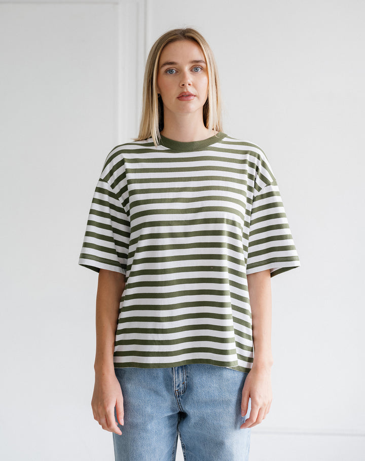 Boxy Tee- Chive/Off White