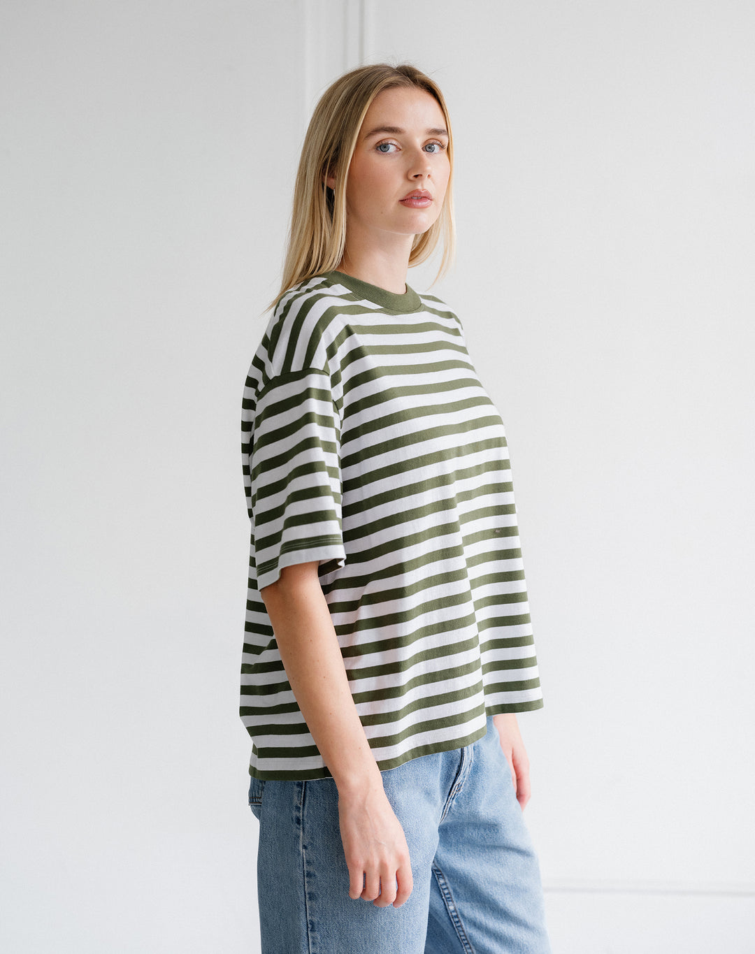 Boxy Tee- Chive/Off White