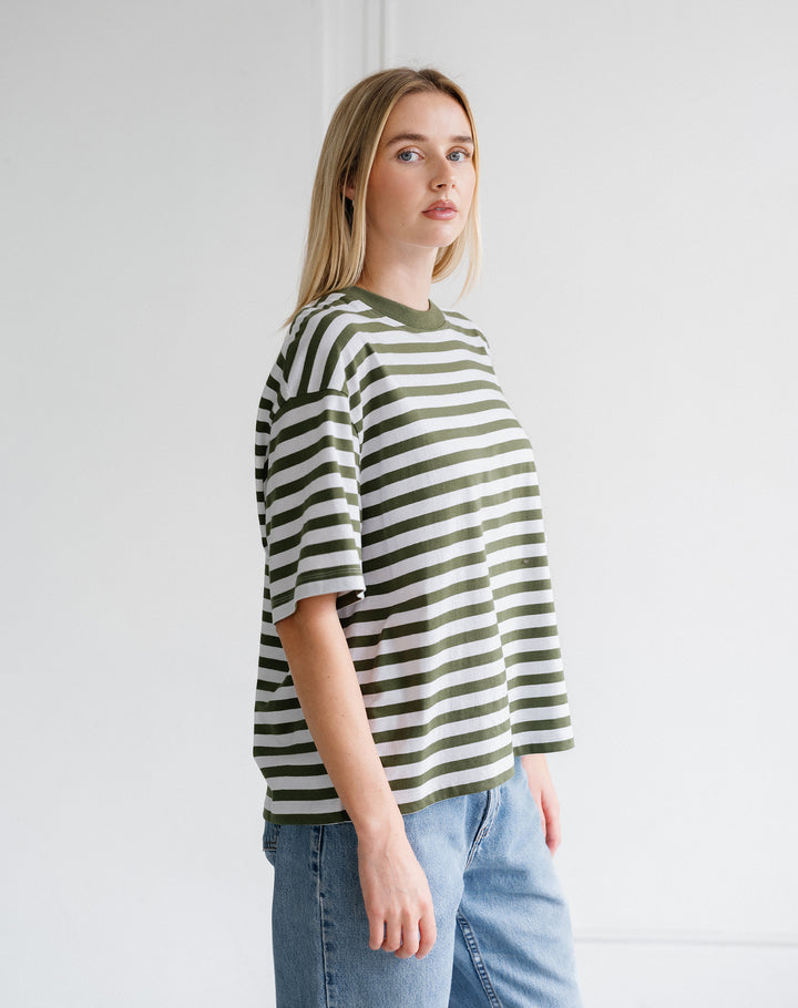 Boxy Tee- Chive/Off White